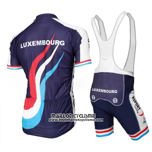 2016 Maillot Ciclismo Luxembourg Bleu et Blanc Manches Courtes et Cuissard